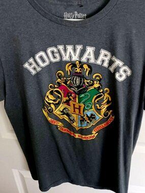 Harry Potter Hogwarts Graphic Print Men's Shirt Size Medium Gray